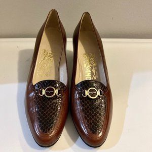 Ferragamo Brown Croc Print Heels (Size6.5AA)